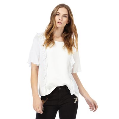 Ivory frill front textured top